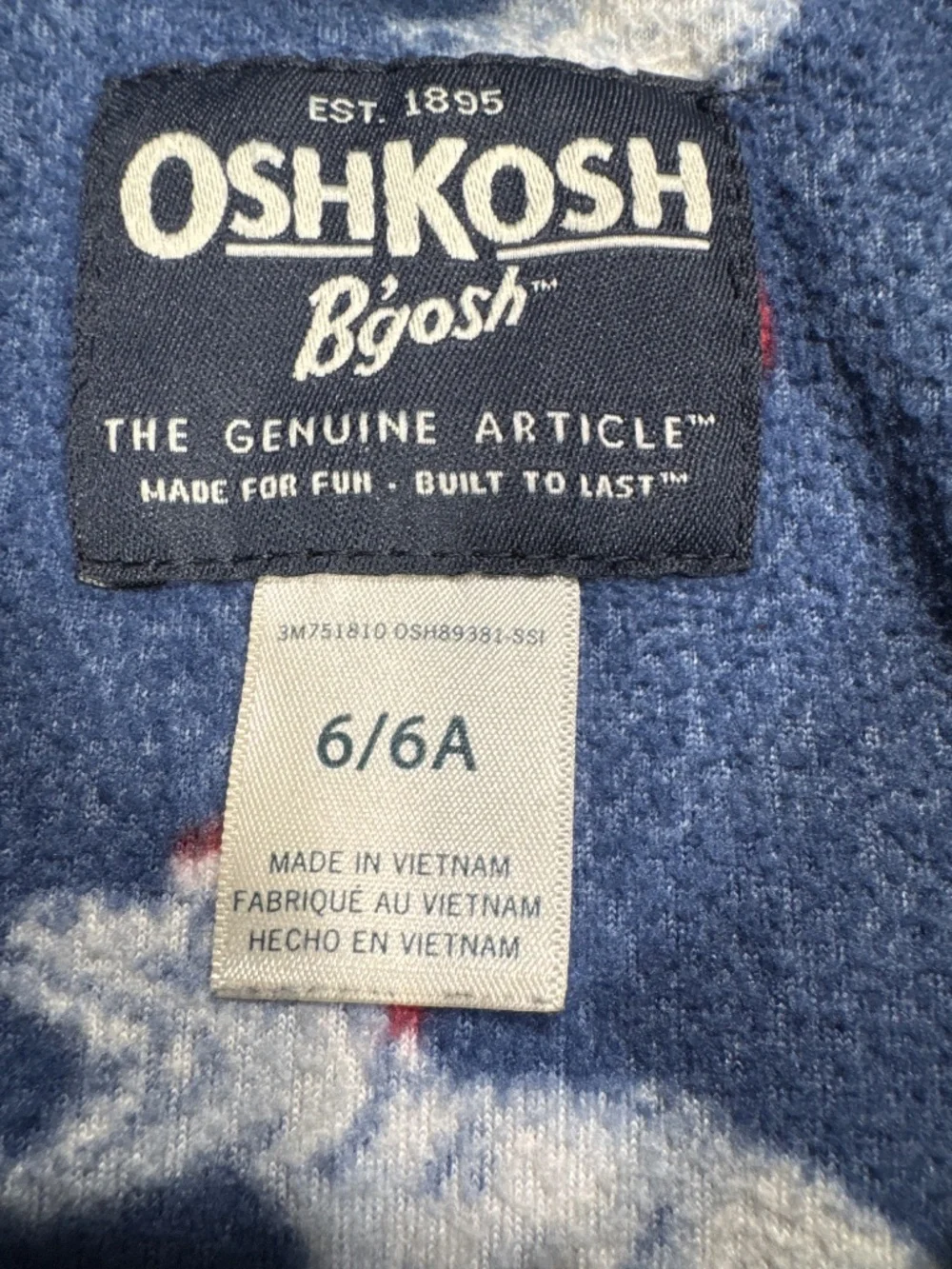 OshKosh B'gosh fleece pullover blue Tyrannosaurs wearing Santa hats boys size 6